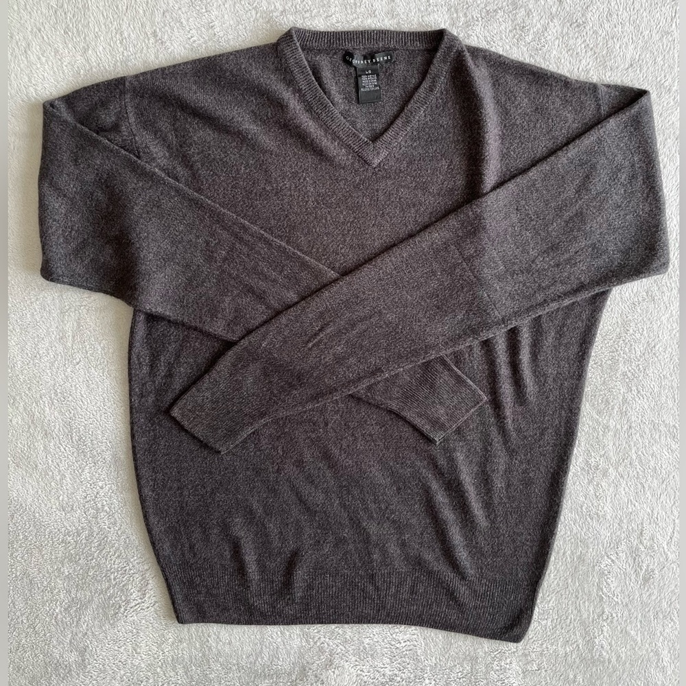 Geoffrey Beene V Neck Sweater Large Gray